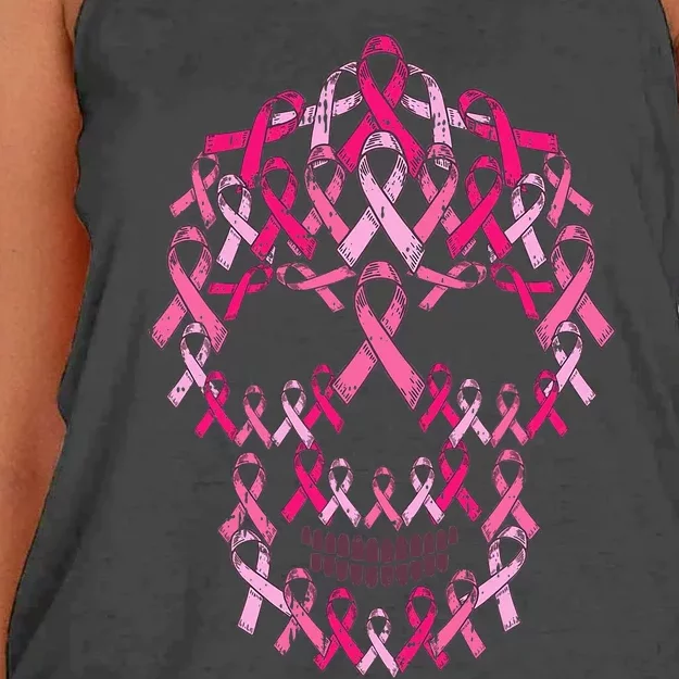 Pink Ribbon Skull Costume Cool Halloween Breast Cancer Gifts Women's Knotted Racerback Tank