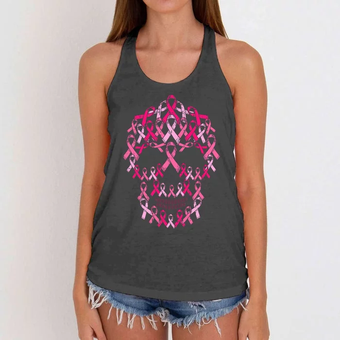 Pink Ribbon Skull Costume Cool Halloween Breast Cancer Gifts Women's Knotted Racerback Tank