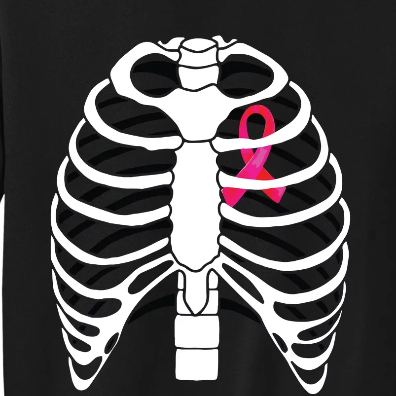 Pink Ribbon Skeleton Chest Breast Cancer Awareness Halloween Sweatshirt