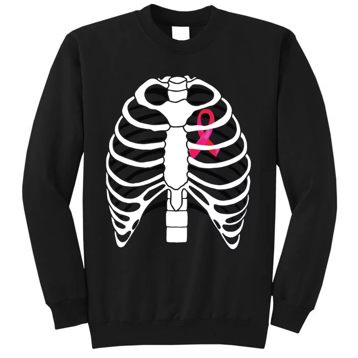 Pink Ribbon Skeleton Chest Breast Cancer Awareness Halloween Sweatshirt