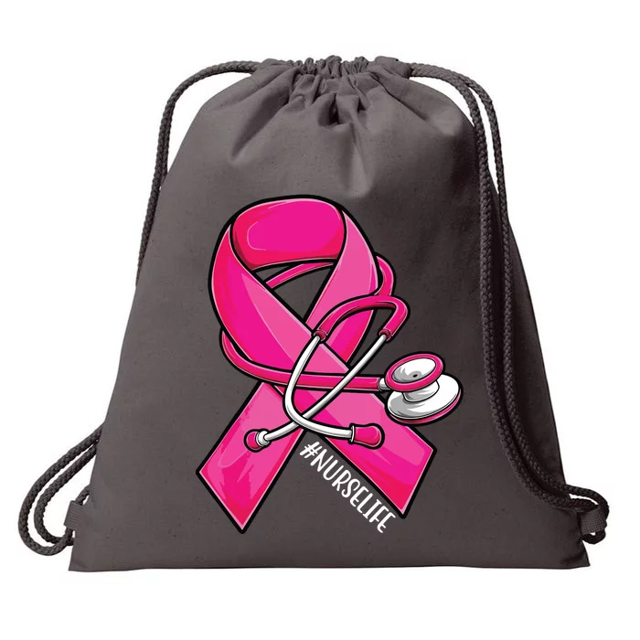 Pink Ribbon Stethoscope Nurse Life Breast Cancer Awareness Drawstring Bag