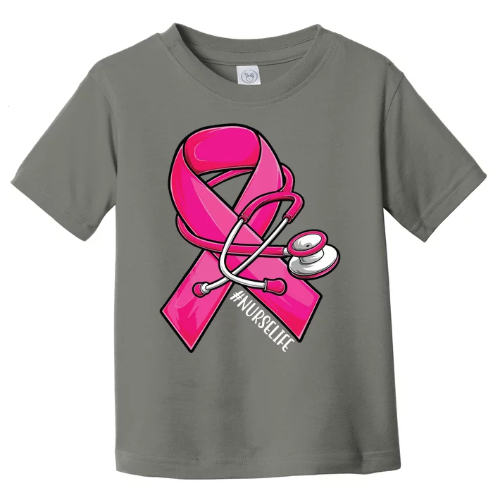 Pink Ribbon Stethoscope Nurse Life Breast Cancer Awareness Toddler T-Shirt