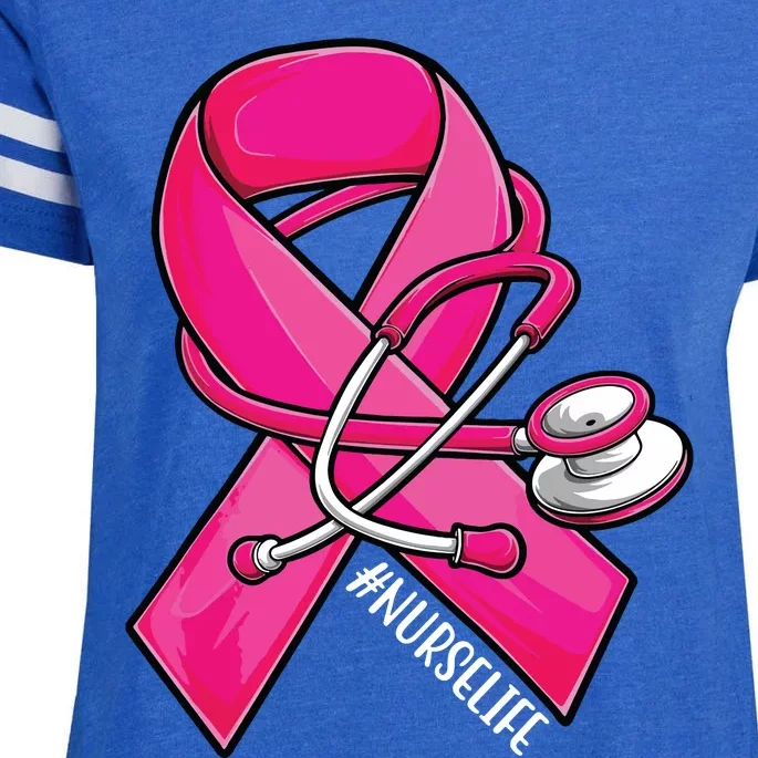 Pink Ribbon Stethoscope Nurse Life Breast Cancer Awareness Enza Ladies Jersey Football T-Shirt