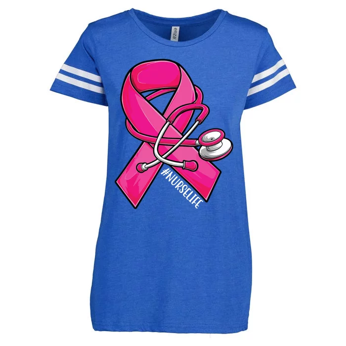 Pink Ribbon Stethoscope Nurse Life Breast Cancer Awareness Enza Ladies Jersey Football T-Shirt