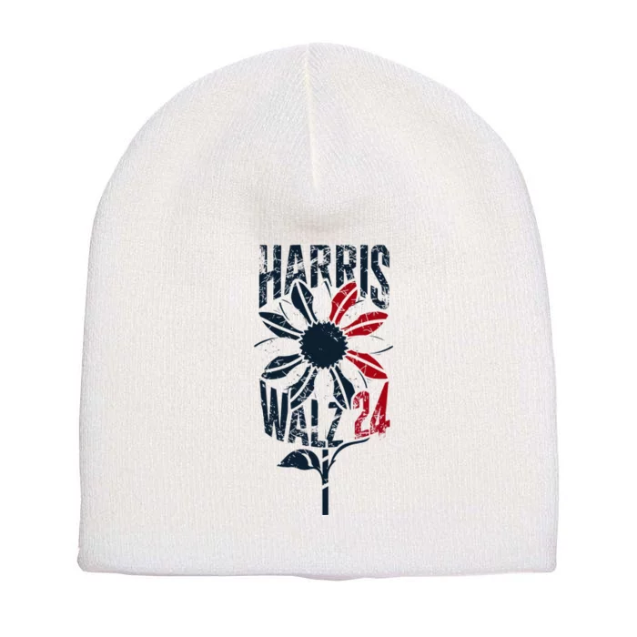 Patriotic Retro Sunflower Short Acrylic Beanie