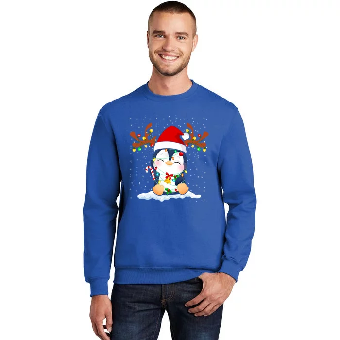 Penguin Reindeer Santa Hat Xmas Lights Gift Penguin Lover Gift Sweatshirt