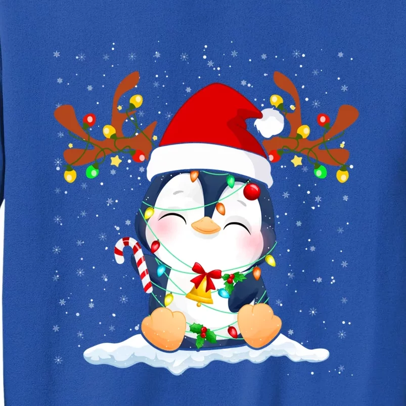 Penguin Reindeer Santa Hat Xmas Lights Gift Penguin Lover Gift Sweatshirt