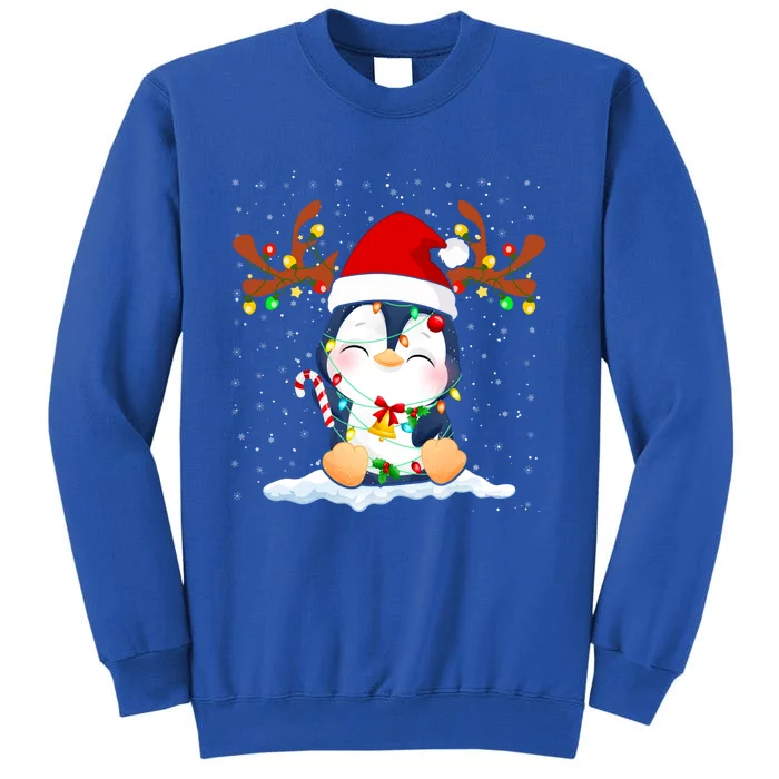 Penguin Reindeer Santa Hat Xmas Lights Gift Penguin Lover Gift Sweatshirt