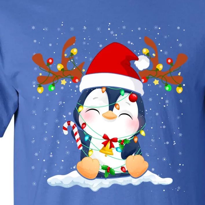 Penguin Reindeer Santa Hat Xmas Lights Gift Penguin Lover Gift Tall T-Shirt