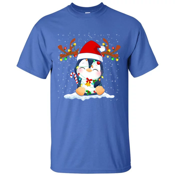 Penguin Reindeer Santa Hat Xmas Lights Gift Penguin Lover Gift Tall T-Shirt