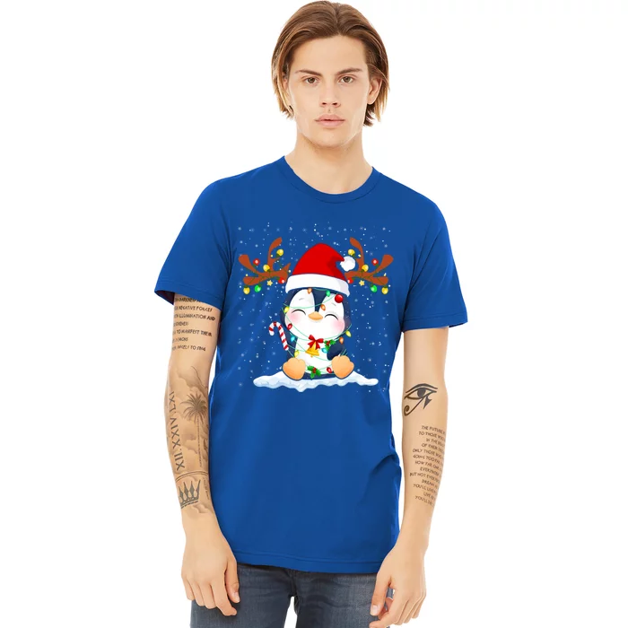 Penguin Reindeer Santa Hat Xmas Lights Gift Penguin Lover Gift Premium T-Shirt