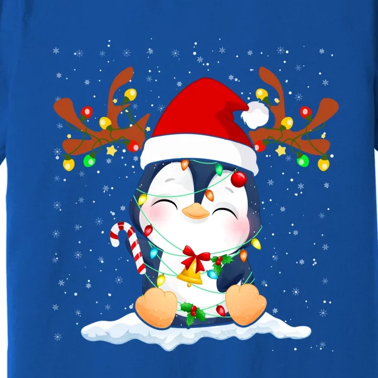 Penguin Reindeer Santa Hat Xmas Lights Gift Penguin Lover Gift Premium T-Shirt