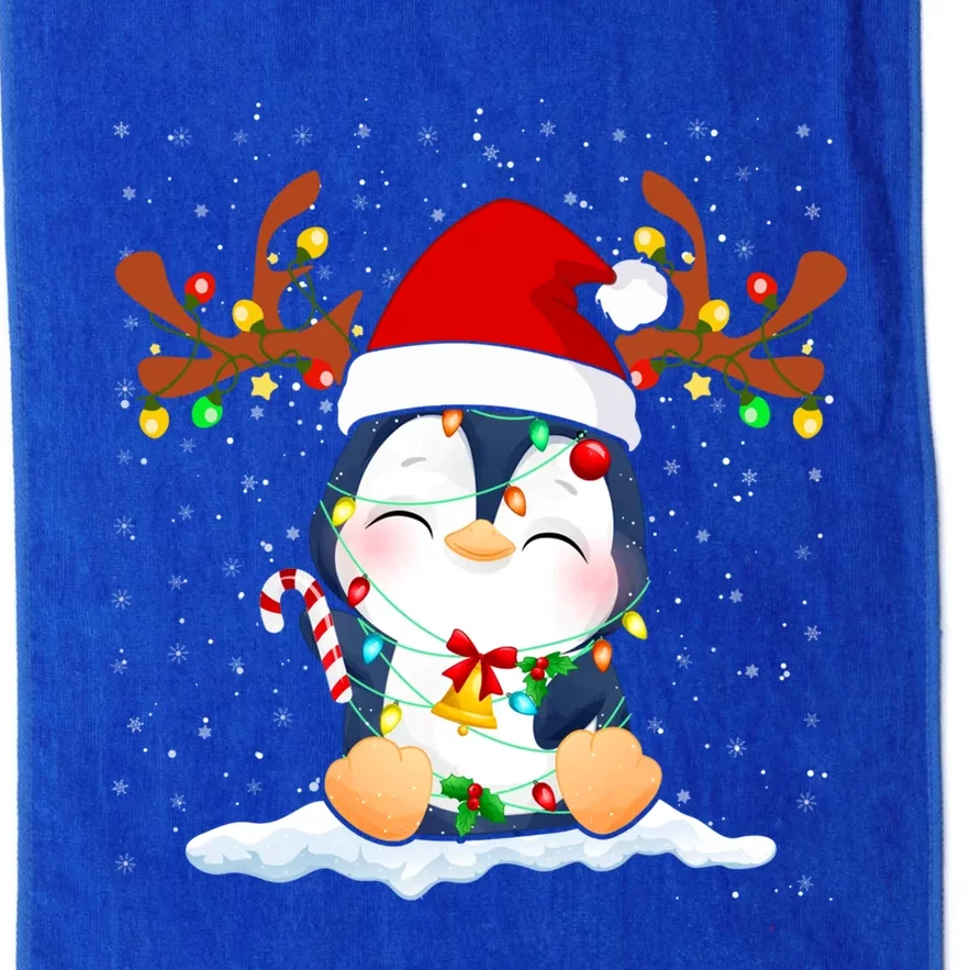 Penguin Reindeer Santa Hat Xmas Lights Gift Penguin Lover Gift Platinum Collection Golf Towel