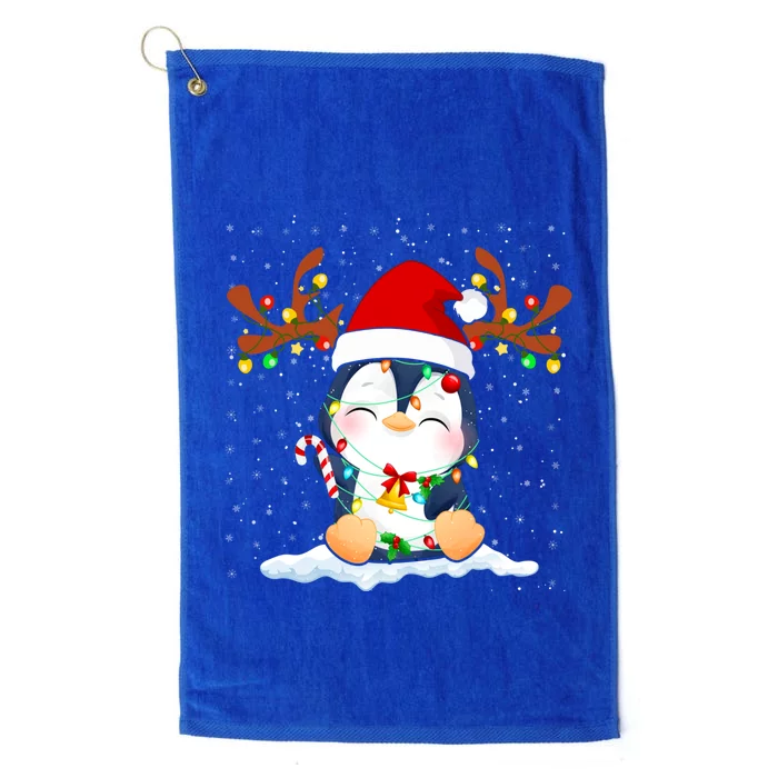 Penguin Reindeer Santa Hat Xmas Lights Gift Penguin Lover Gift Platinum Collection Golf Towel