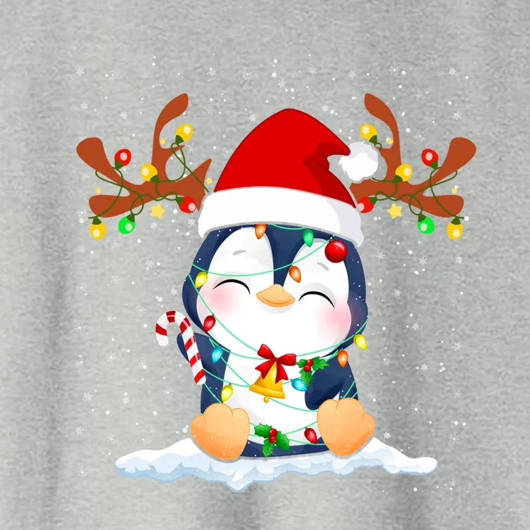 Penguin Reindeer Santa Hat Xmas Lights Gift Penguin Lover Gift Women's Crop Top Tee