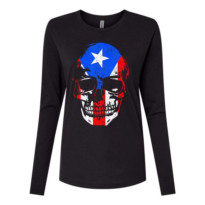 Puerto Rico Skull Boricua Puerto Rican Flag Pride Taino Womens Cotton Relaxed Long Sleeve T-Shirt