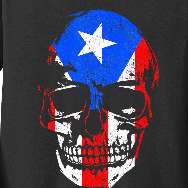 Puerto Rico Skull Boricua Puerto Rican Flag Pride Taino Kids Long Sleeve Shirt