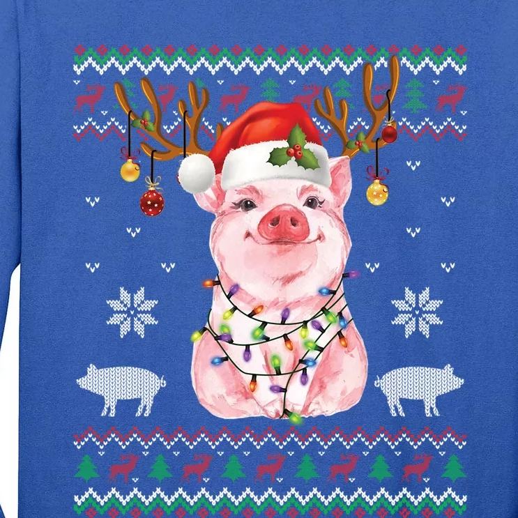 Pig Reindeer Santa Xmas Light Ugly Sweater Christmas Funny Gift Tall Long Sleeve T-Shirt