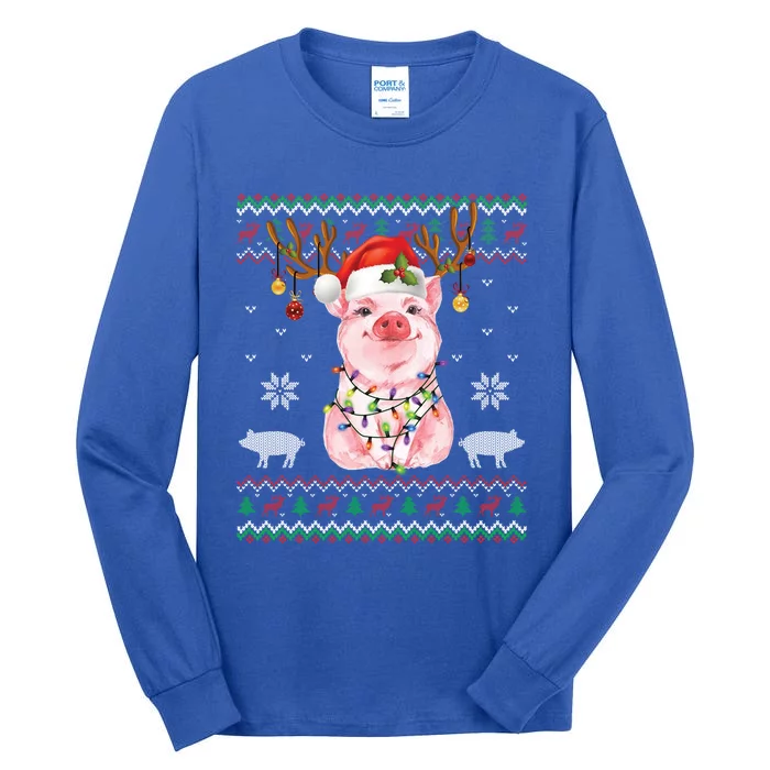 Pig Reindeer Santa Xmas Light Ugly Sweater Christmas Funny Gift Tall Long Sleeve T-Shirt