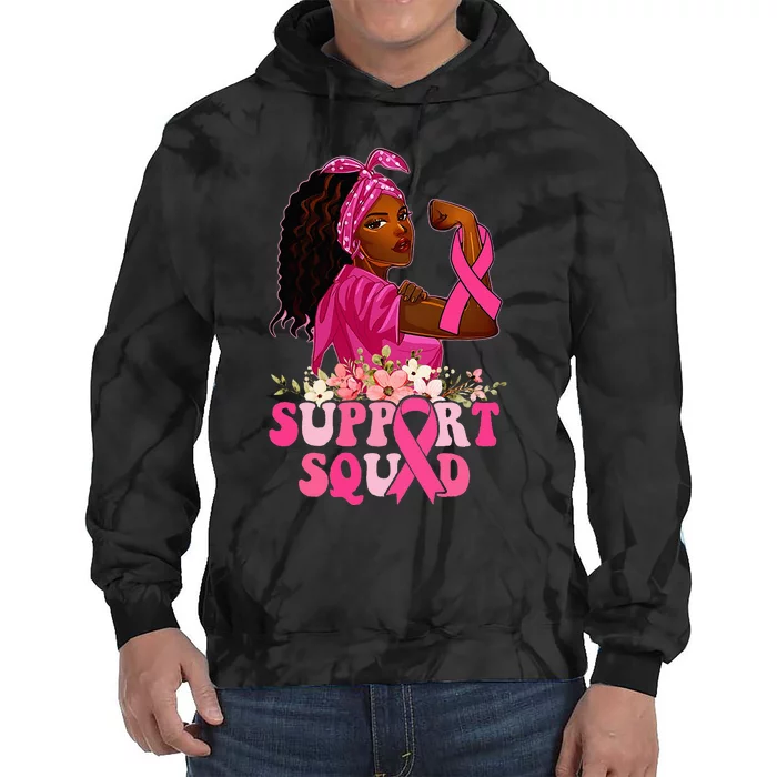 Pink Ribbon Strong  Support Squad Breast Cancer Tie Dye Hoodie