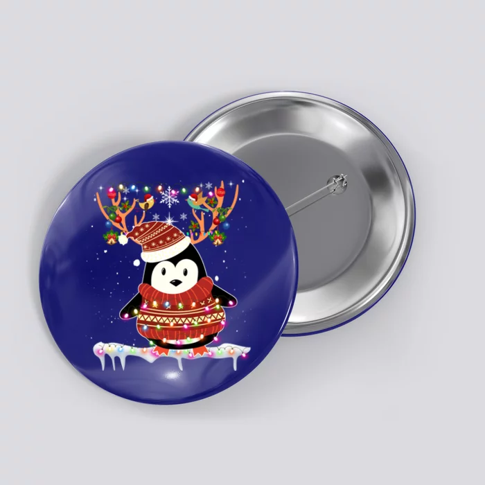 Penguin Reindeer Santa Hat Xmas Lights Gift Penguin Lover Gift Button