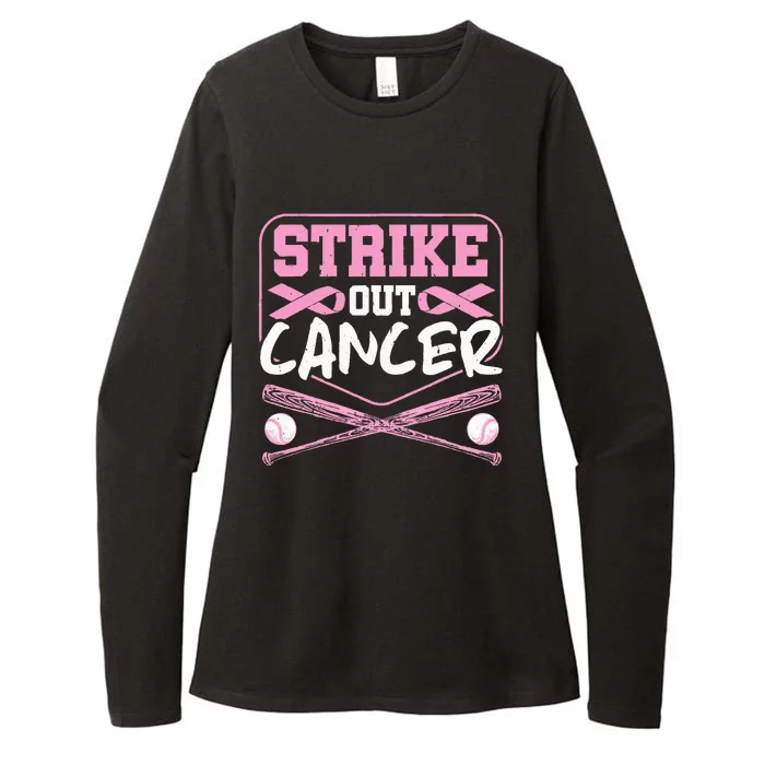 Pink Ribbon Strike Out Cancer Baseball Womens CVC Long Sleeve Shirt