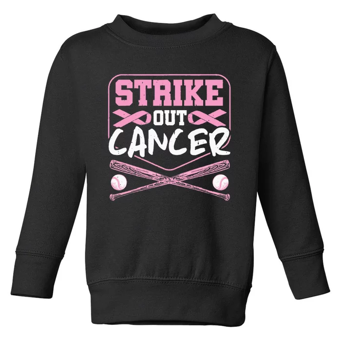 Pink Ribbon Strike Out Cancer Baseball Toddler Sweatshirt