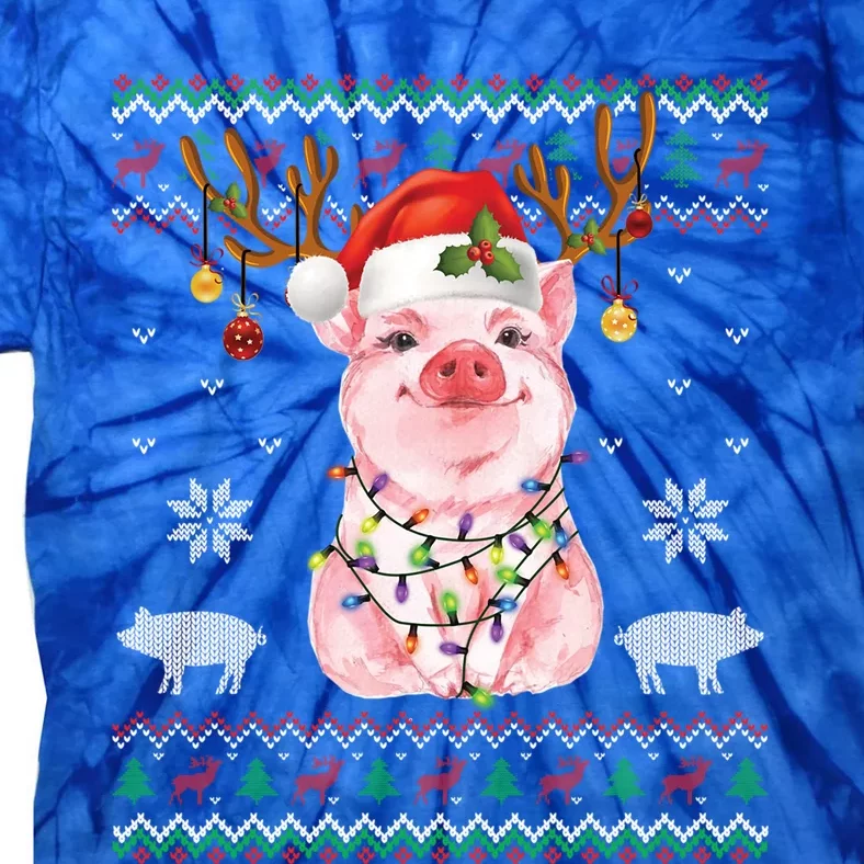 Pig Reindeer Santa Xmas Light Ugly Sweater Christmas Funny Gift Cool Gift Tie-Dye T-Shirt