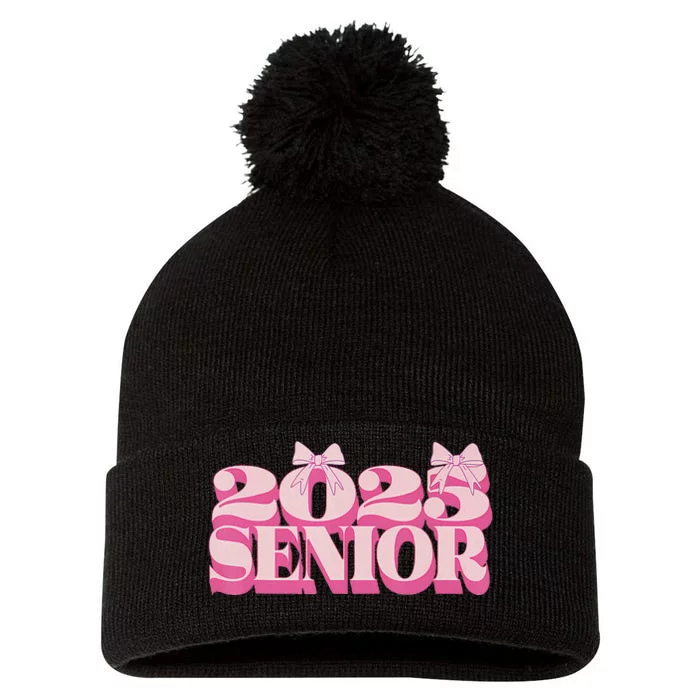 Pink Retro Senior 2025 Coquette Bow Graduation Class Of 2025 Pom Pom 12in Knit Beanie