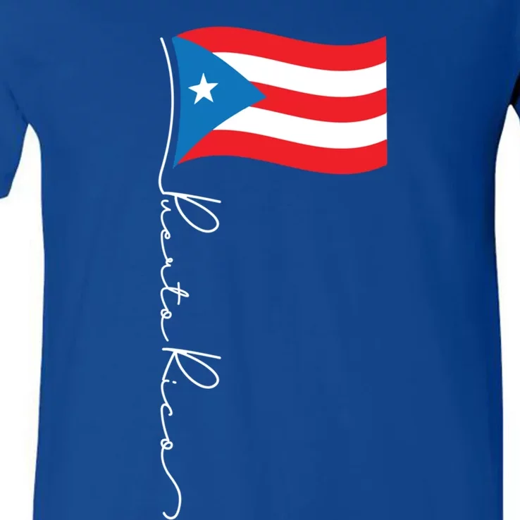 Puerto Rico Signature Flag Pole Cool Gift Patriotic Puerto Rican Gift V-Neck T-Shirt