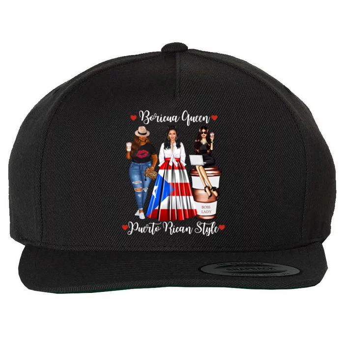 Puerto Rican Style Boricua Queen Mom Puerto Rico Gift Wool Snapback Cap