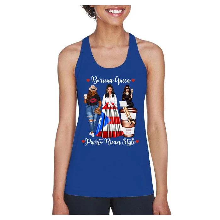 Puerto Rican Style Boricua Queen Mom Puerto Rico Gift Women's Racerback Tank