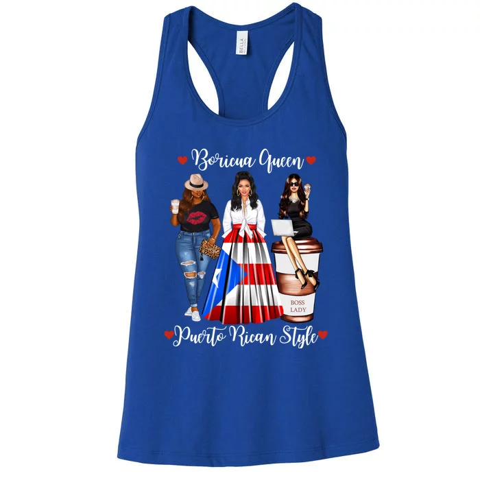 Puerto Rican Style Boricua Queen Mom Puerto Rico Gift Women's Racerback Tank