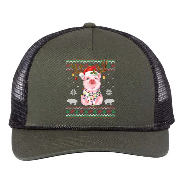 Pig Reindeer Santa Xmas Light Ugly Sweater Christmas Funny Gift Cool Gift Retro Rope Trucker Hat Cap