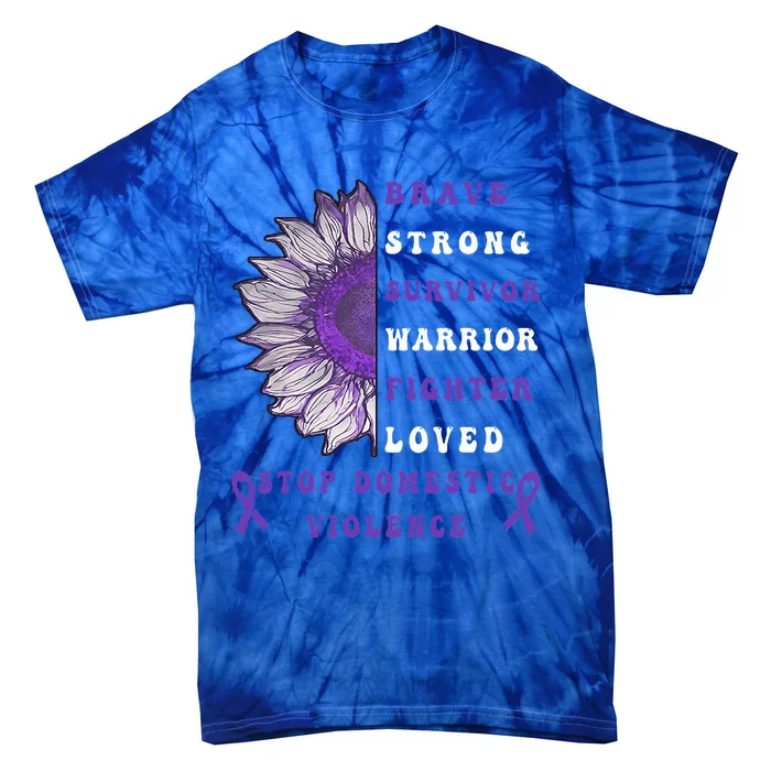 Purple Ribbon Support Survivors Domestic Violence Awareness Tie-Dye T-Shirt