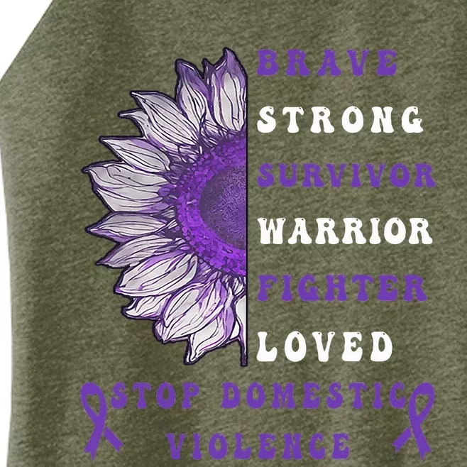 Purple Ribbon Support Survivors Domestic Violence Awareness Women’s Perfect Tri Rocker Tank