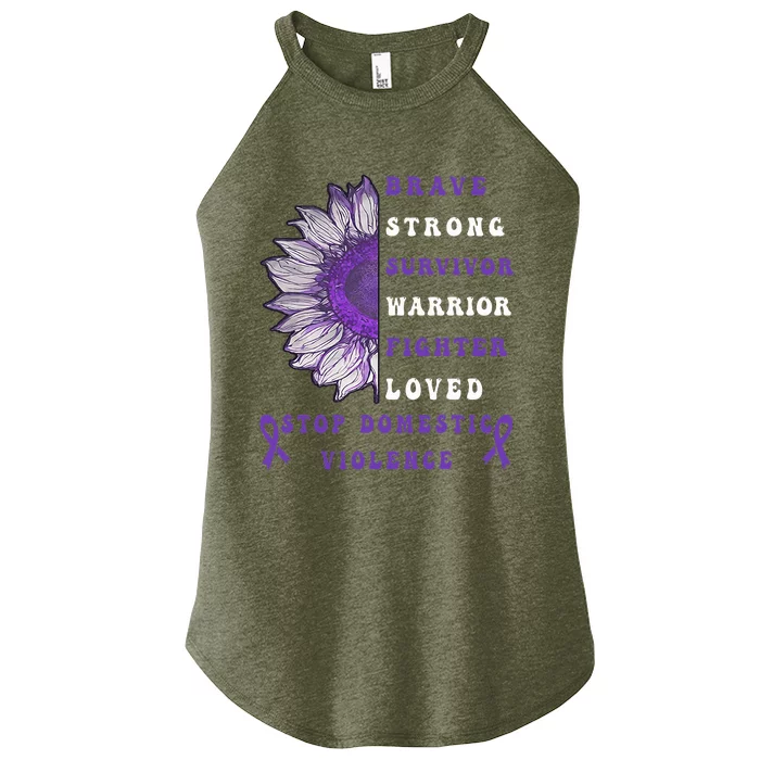 Purple Ribbon Support Survivors Domestic Violence Awareness Women’s Perfect Tri Rocker Tank