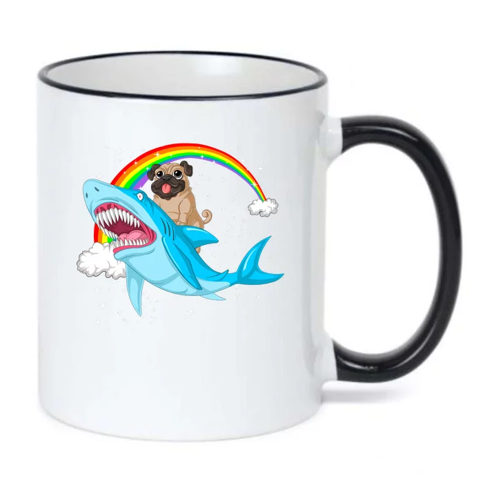 Pug Riding Shark Black Color Changing Mug