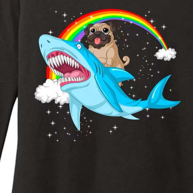 Pug Riding Shark Womens CVC Long Sleeve Shirt