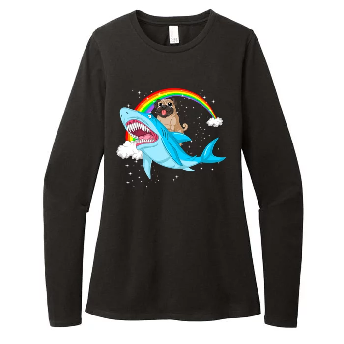 Pug Riding Shark Womens CVC Long Sleeve Shirt