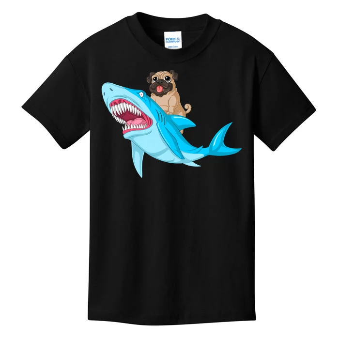 Pug Riding Shark Kids T-Shirt