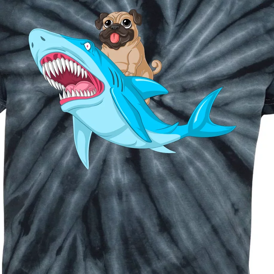 Pug Riding Shark Kids Tie-Dye T-Shirt