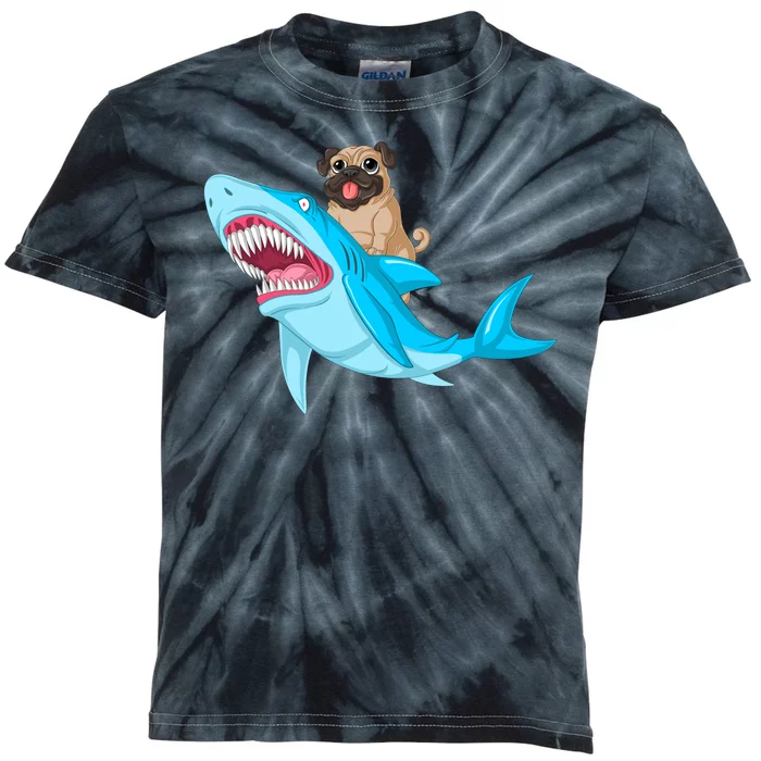 Pug Riding Shark Kids Tie-Dye T-Shirt