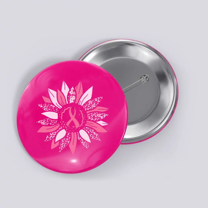 Pink Ribbon Sunflower Breast Cancer Awareness Warrior Gift Button