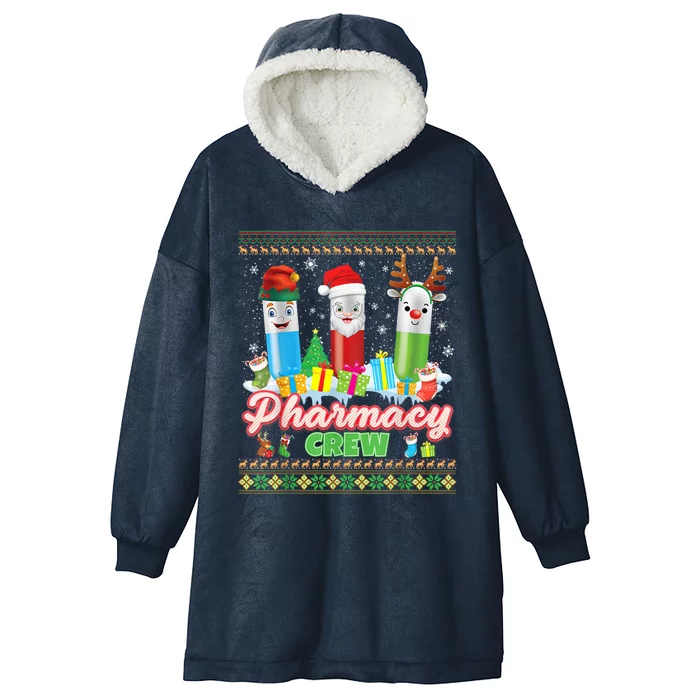 Pills Reindeer Santa Elf Pharmacy Crew Pharmacist Christmas Funny Gift Hooded Wearable Blanket