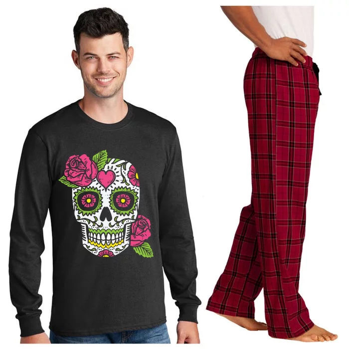 Pink Rose Sugar Skull Dia De Los Muertos Mexican Halloween Long Sleeve Pajama Set