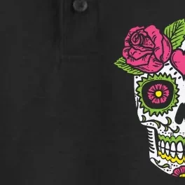 Pink Rose Sugar Skull Dia De Los Muertos Mexican Halloween Dry Zone Grid Performance Polo