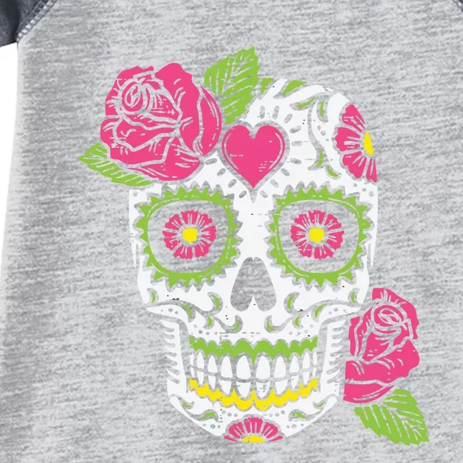 Pink Rose Sugar Skull Dia De Los Muertos Mexican Halloween Infant Baby Jersey Bodysuit