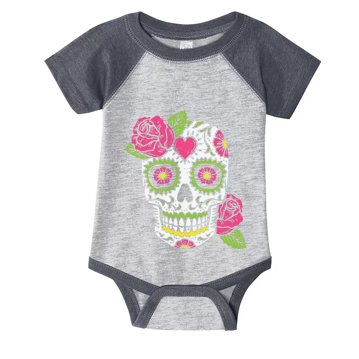 Pink Rose Sugar Skull Dia De Los Muertos Mexican Halloween Infant Baby Jersey Bodysuit