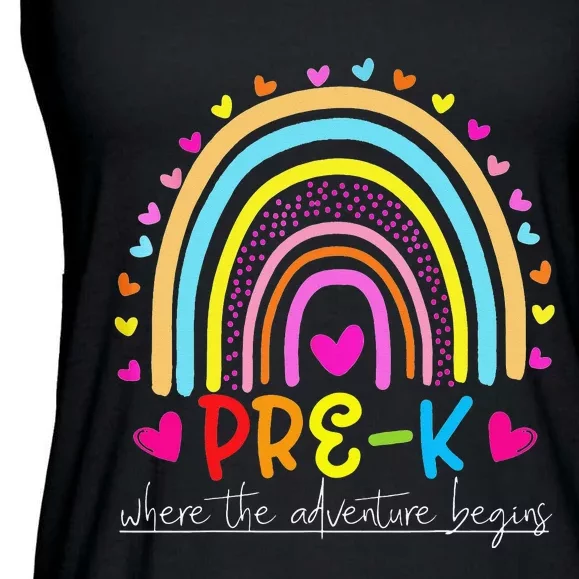 PreK rainbow teacher team PreK squad Ladies Essential Flowy Tank